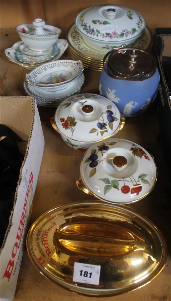 Wedgwood biscuit barrel, coalport plates, and other decorative china